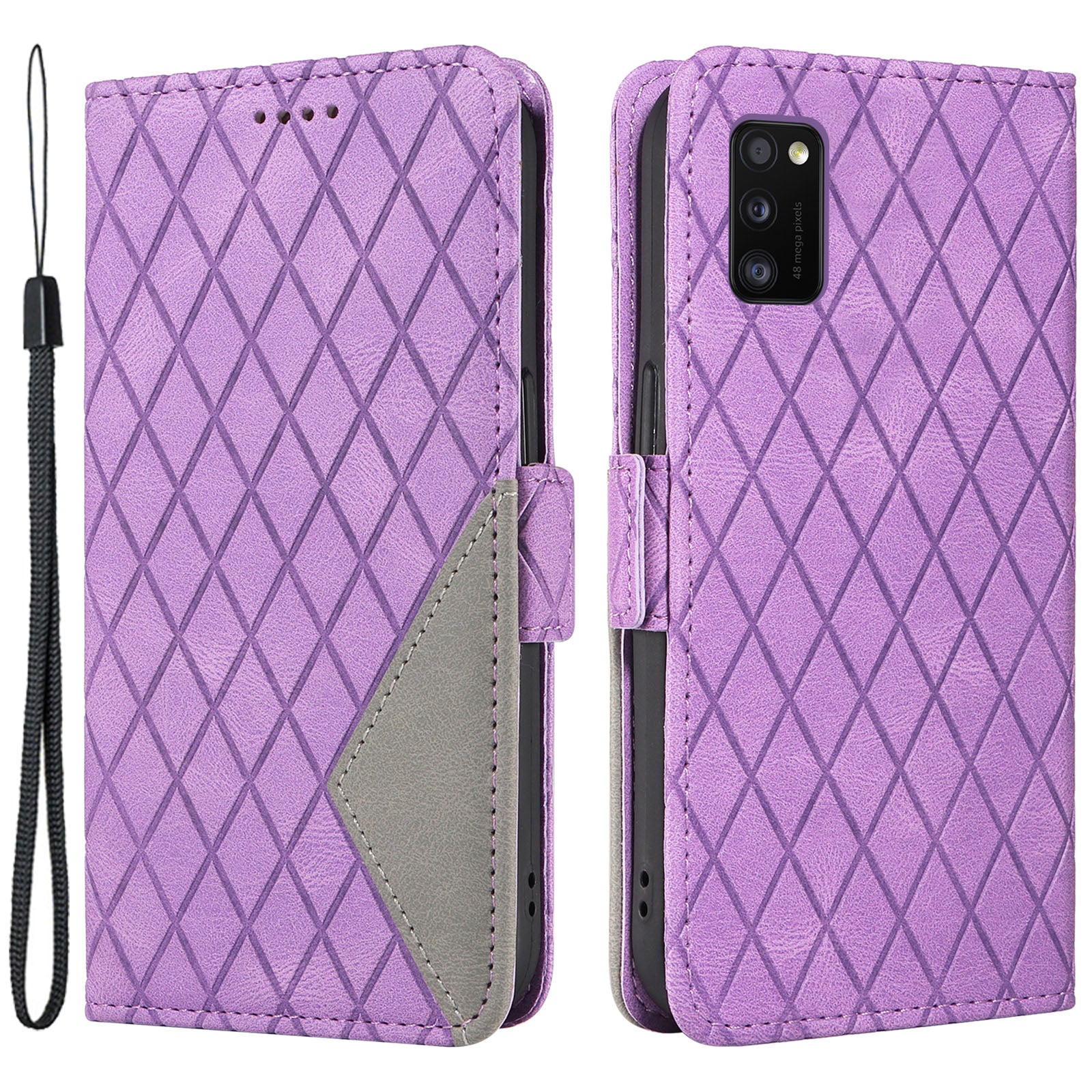 Color Splicing Case for Samsung Galaxy A41 (Global Version) Rhombus Imprinted Leather Wallet Stand Phone Cover Color Splicing Case for Samsung Galaxy A41 (Global Version) Rhombus Imprinted Leather Wallet Stand Phone Cover